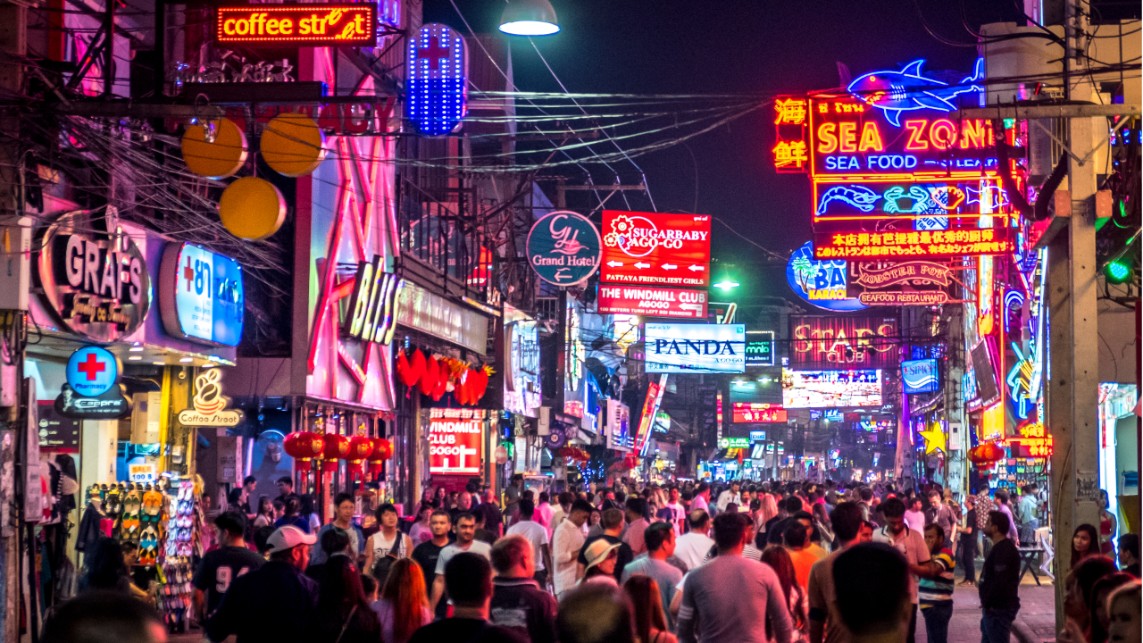 PATTAYA,THAILAND - January 27,2019: Crowd are walking through the Walking Street in Pattaya,Thailand.