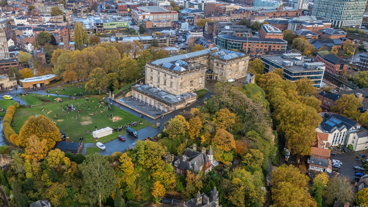 Nottingham Castle is a Stuart Restoration-era ducal mansion in Nottingham, England, built on the site of a Norman castle.