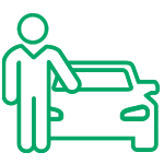 Person standing next to a car icon